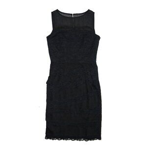 Anne Klein Sleeveless Tiered Lace Overlay Little Black Sheath Dress sz 2